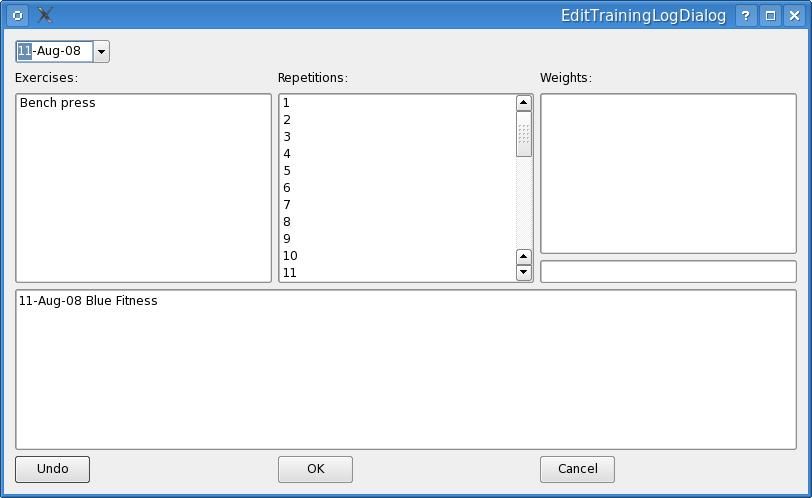 Edit exercise log dialog